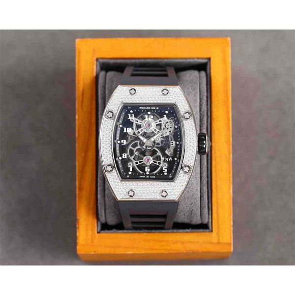 

diamond luxury mens movement watches rm17-01 r i c h a r d hollow tourbillon designer 5wz1 new high-end quality iced out montre wrist watch, Slivery;brown