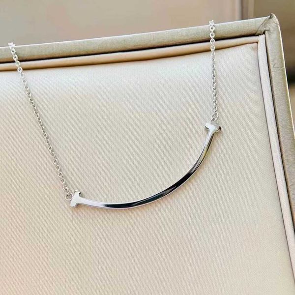 

original smiling necklace women's 925 sterling silver 18k rose gold tiffay face small crowd high sense collar chain with logo, Golden;silver