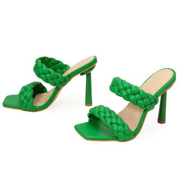 

lady sandals fried dough twists woven women wear thin heels fashion high word 230615, Black