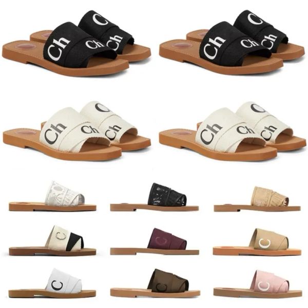 

men women slides sandals designer slippers woody flat mule in canvas shearling-lined white black grey green fur mens summer sandal fashion