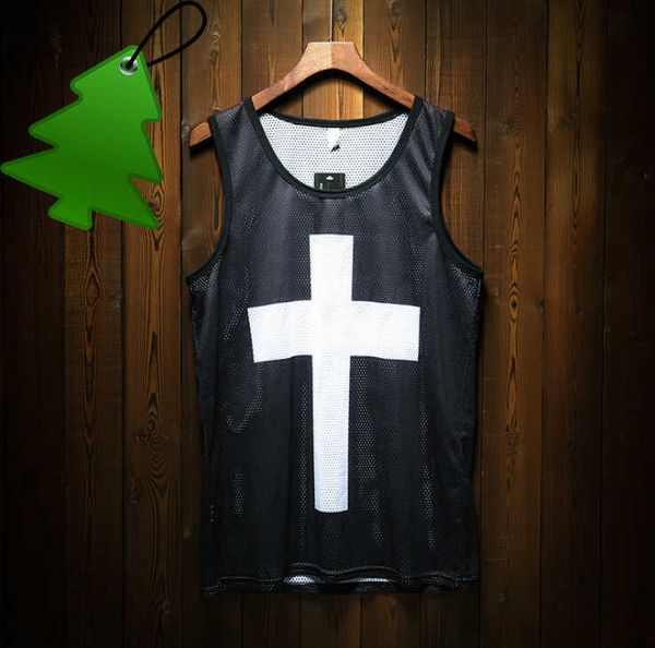 

man sleeveless fast dry hip-hop fitness vest gym sports running tank, White;black