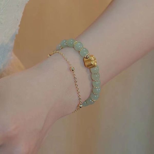 

zhenhetian jade hand string bracelet for women peach blossoms fresh and fashionable qingshui mother's day gift, Silver