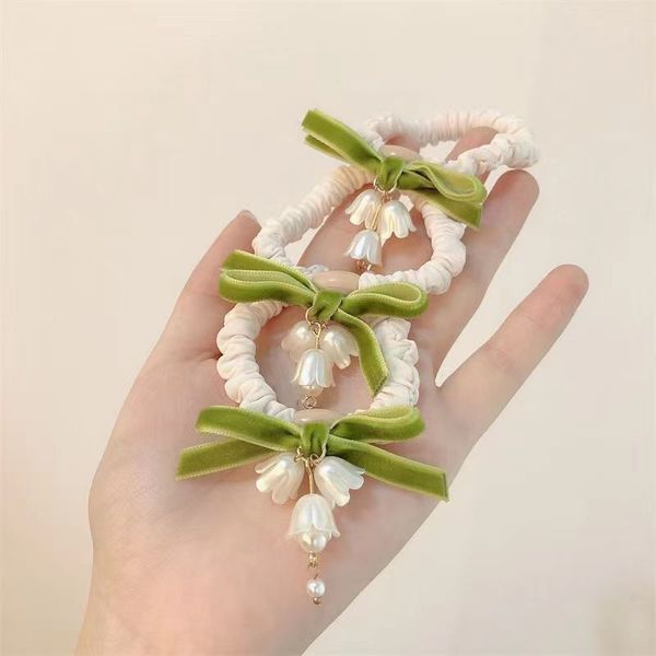 

linglan flower hair ring forest style super immortal fresh and cute flower hair rope temperament tie hair versatile elastic band headrope, Silver