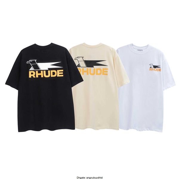 

new spring rhude men's t-shirts round neck pigeon print t-shirt summer oversize relaxed casual couple short sleeve, White;black