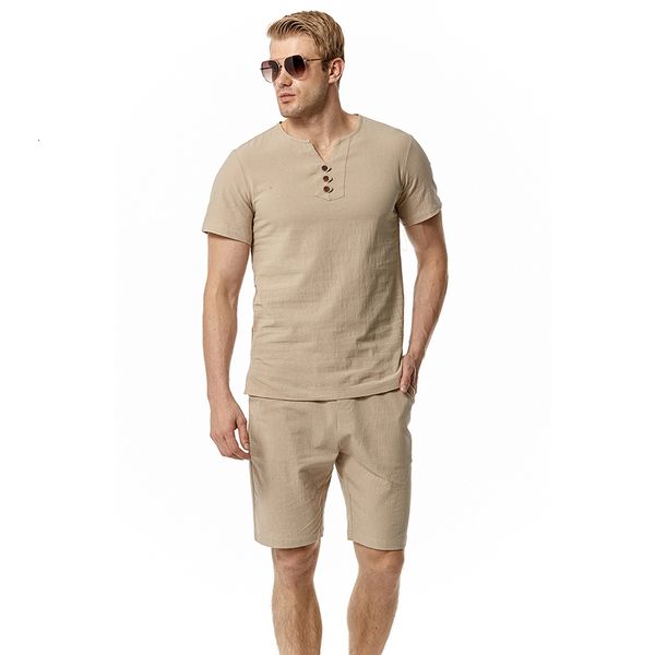 

men's tracksuits summer mens cotton linen vneck beach suit tshirt shorts sets sports thin slim fit soft tracksuit men clothes joggers g, Gray