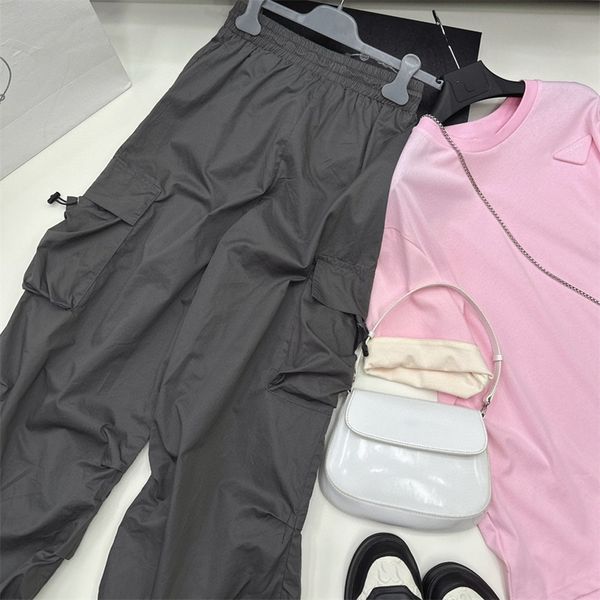 

women fashion designed long cargo pants womens elastic waist large pockets trousers hip hod wide leg pants casual woman clothes, Black;white