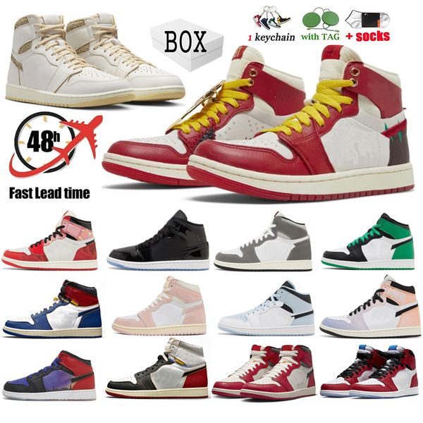 

with box new jumpman 1 basketball shoes next chapter spider verse washed pink 1s lost found patent bred space jam dark mocha women men train