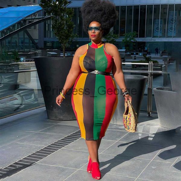 

casual dresses plus size mesh dress summer clothing fashion stripes see through sleeveless dresses for women 2021 wholesale dropshipping x06, Black;gray