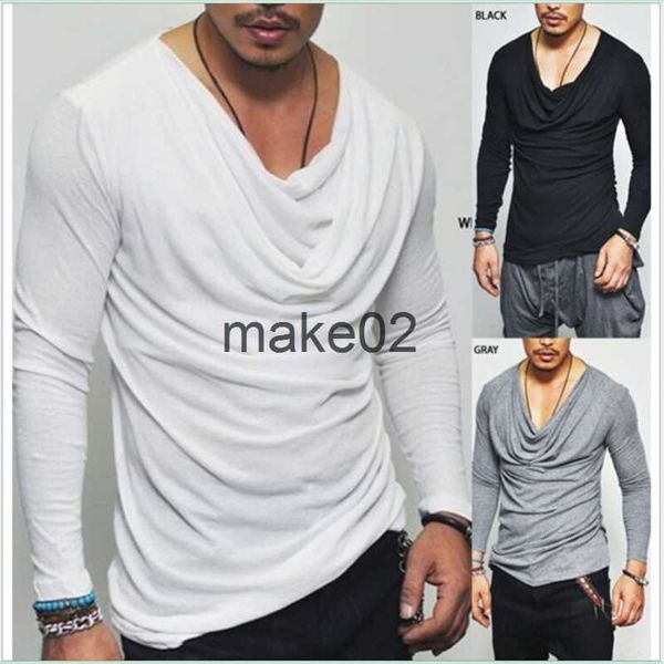 

men's plus tees polos men long sleeve t shirt cowl neck loose men tshirt hip hop streetwear funny t shirts clothing x0621, Black;brown