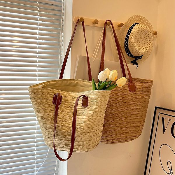 

evening bag braided basket clutches andle large straw portable shoulder summer beach party purses shopper satchel female 230625