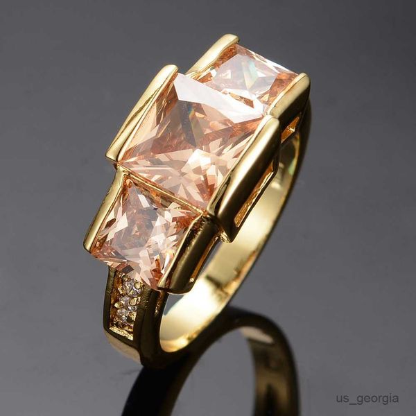 

band rings luxury female champagne crystal stone ring yellow gold color wedding big rings for women vintage bride square engagement ring r23, Silver