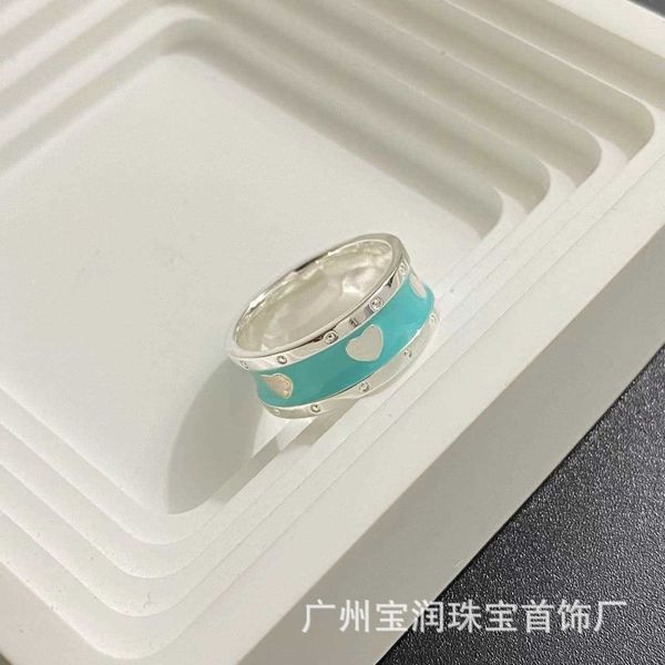

famous brand s925 sterling silver blue enamel love wide plate ring for men and women tiffay fashion elegant style