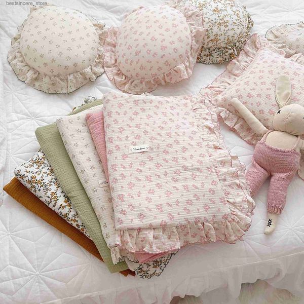

vintage floral muslin cotton baby bedding set girls infant kids cot crib bedding set duvet cover sheet pillowcase without filler l230522