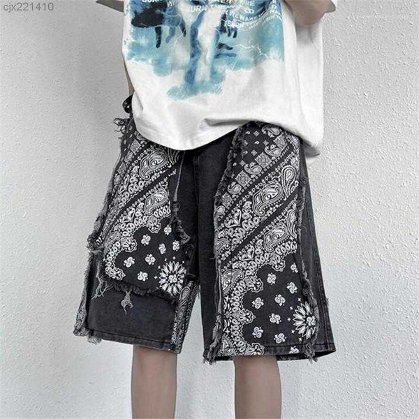 

men's jeans fashion hi street oversized hip hop short with bandana patchwork summer vibe shorts fit kino