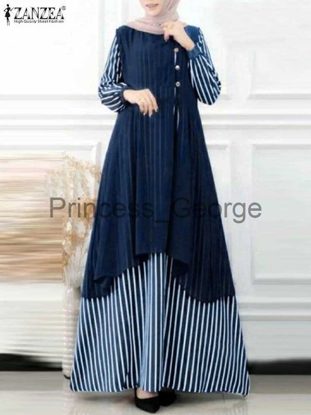 

casual dresses zanzea woman oneck full sleeve button sundress stripe printed muslim dress femme fashion casual holiday party long robe 2023, Black;gray