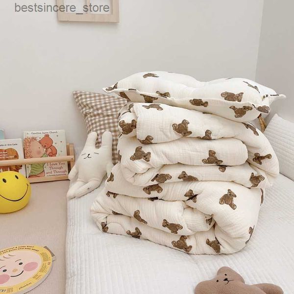 

korean bear printed muslin baby kids quilt cotton gauze children's bed quilts autumn winter baby bedding comforter duvet quilts l230522
