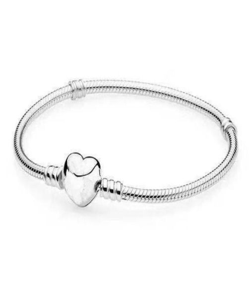 

mix size silver plated bracelet with logo heart shaped clasp chains diy jewelry accessories fit european style beads wholesale8716657, Black