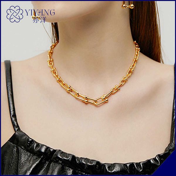 

high version yiyang jewelry light luxury style tiffay fashion u-shaped horseshoe gradient necklace ins men's and women's versatile, Silver