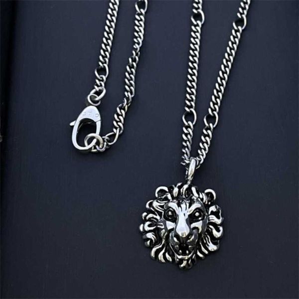 

2023 gujia 925 silver old animal lion head necklace personalized trend hip hop network red same style