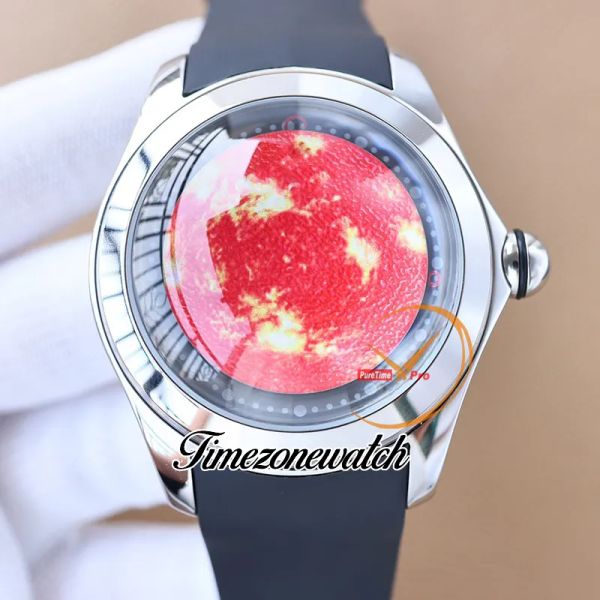 

new 47mm big bubble scorching sun dial automatic mens watch l390/03255-390.101.04/0371 steel steel case rubber strap gents watches twcm time, Slivery;brown