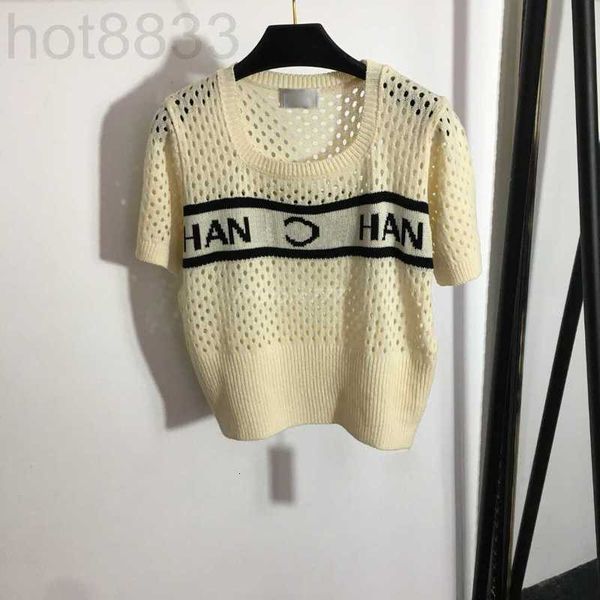 

women's knits & tees designer women t shirts tee vest with hollow out letters pattern girls crop high end luxury brand stretch short s, White