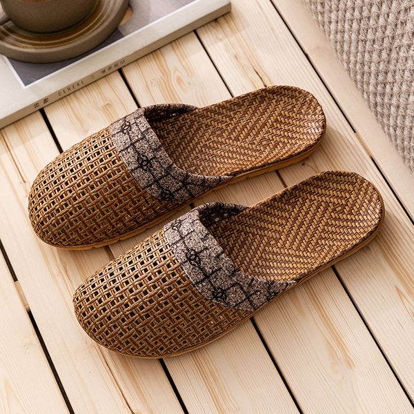 

slippers environmental protection bamboo woven rattan and grass lovers straw mat indoor wooden floor home linen 230625, Black