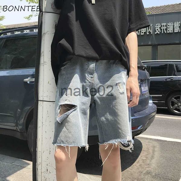 

men's shorts men casual shorts denim hole trendy trousers summer males leisure baggy simple korean style plus size s3xl streetwear allm, White;black