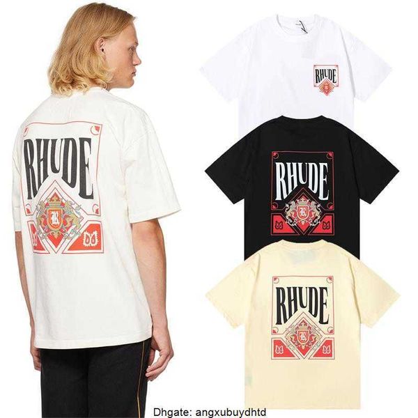 

designer fashion clothing tees hip hop tshirts rhude wine red card print high street couple summer pure cotton short sleeve t-shirt streetwe, White;black