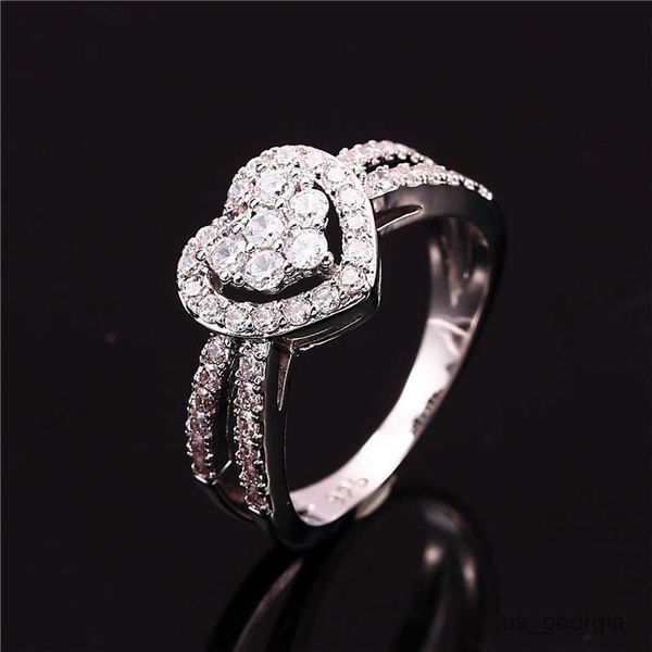 

band rings luxury female white zircon stone ring cute silver color crystal heart ring promise wedding engagement rings for women r230625
