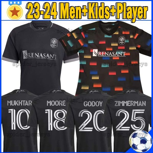 

2023 2024 nashville sc soccer jerseys 23 24 mukhtar godoy moore zimmerman black special home fan player version men kids kits socks full set, Black;yellow
