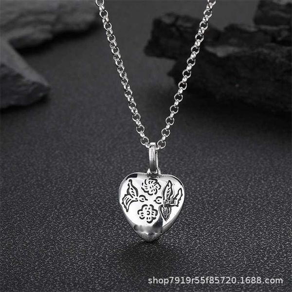 

2023 gujia s925 sterling silver love fearless flower and bird pendant versatile heart necklace