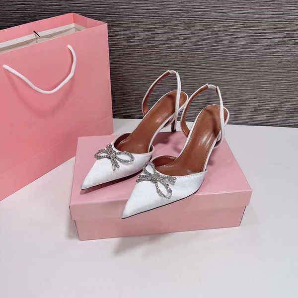 

fashion women sandals pumps crystal double bow 70 mm embellished italy classic pointed toes satin elasticated slingback strap designer sanda, Black