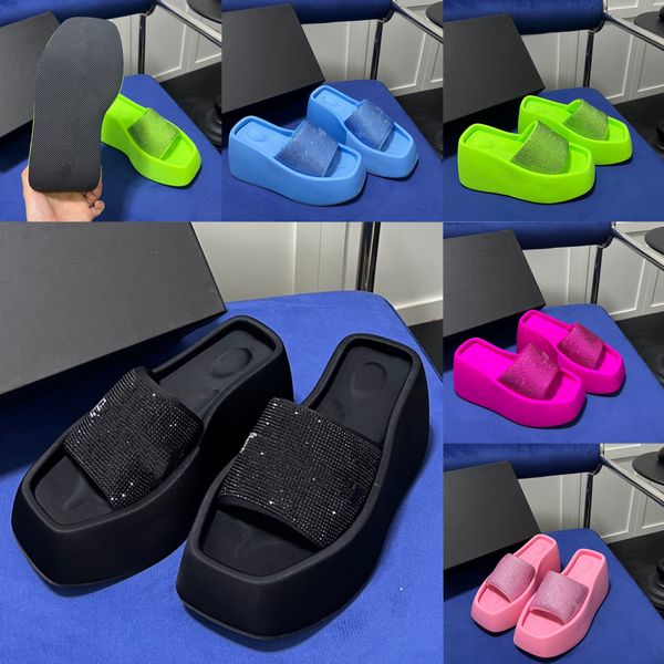 

full diamond slippers women's famous brand sandals couples' first luxury beach shoes in summer letter embroidery thick soled anti-, Black