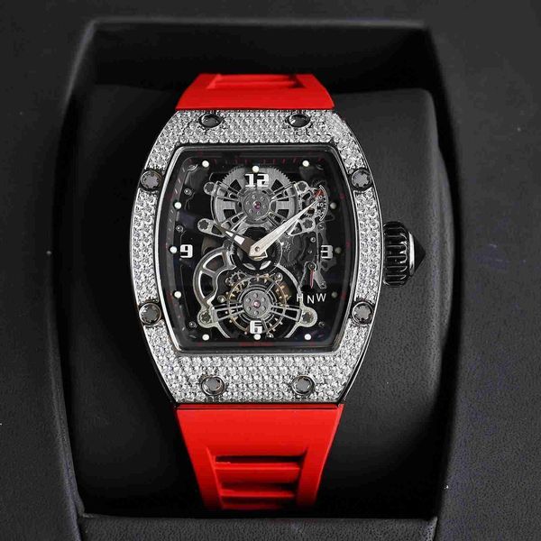 

diamond luxury mens movement watches rm17-01 r i c h a r d hollow tourbillon designer ymue new high-end quality iced out montre wrist watch, Slivery;brown