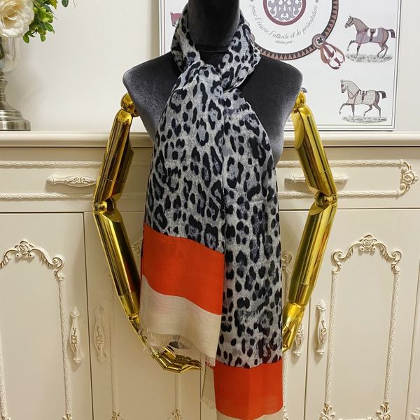 

women's long scarf scarves 50%silk 50%wool material thin and soft print leopard grain pattern size 180cm -65cm, Blue;gray