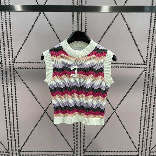 

fashion designer tank womens 23ss hollow out color blocking wave stripes fixed-dye premium yarn knit clothes women designers, White