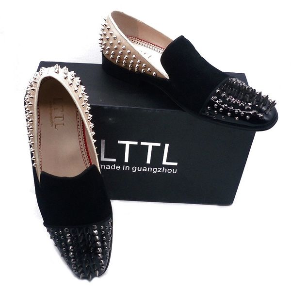 

luxury designer mixed-color leather shoes for men fashion rivet loafers summer flats casual shoes party and prom shoes, Black