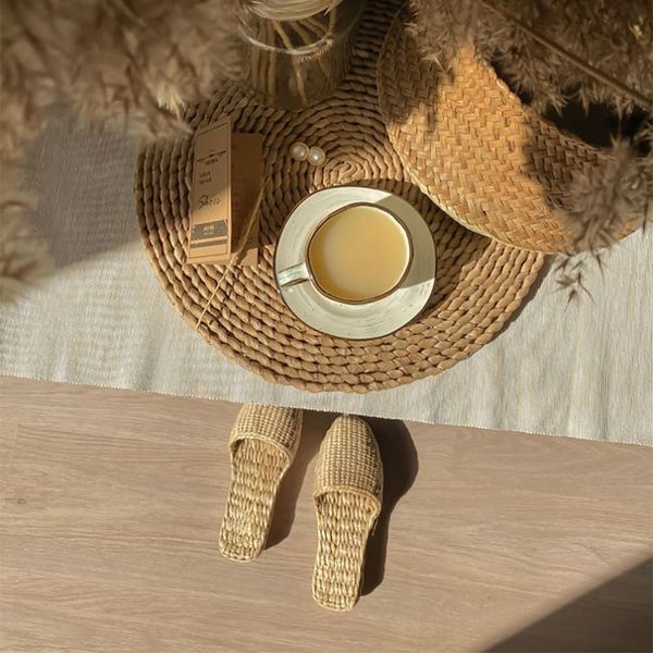 

slippers jarycorn handmade chinese sandals summer home shoes couple ms men's cosplay straw 230625, Black