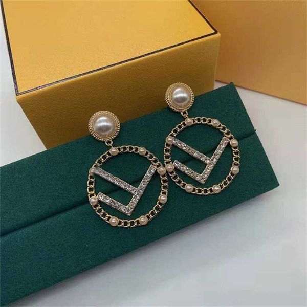 

2023 fenjia circular letter f pearl brass material high version 925 silver needle earrings female, Golden