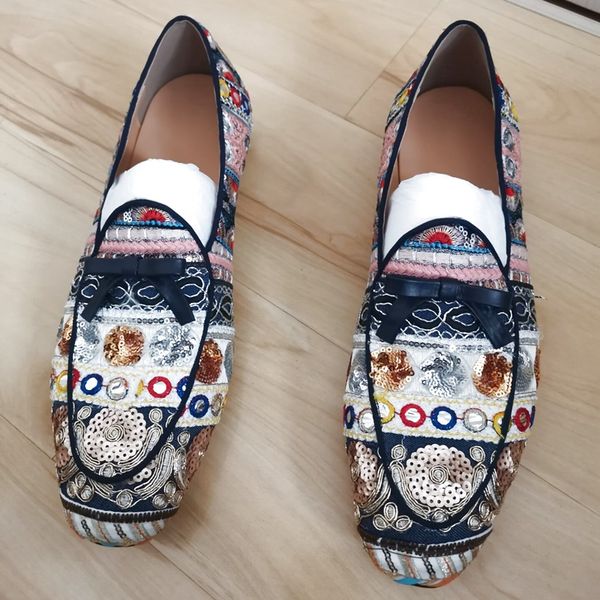 

brand glitter embroidery loafers summer slip on casual shoes for men luxury flats dress shoes party wedding designer shoes, Black