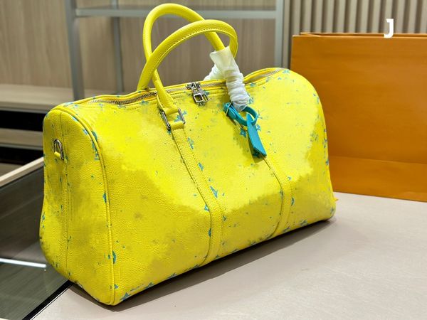 

keepall designer mens travel bag blue yellow graffiti painting letter airport bags travel bag luggage bag leather duffel bags women fitness