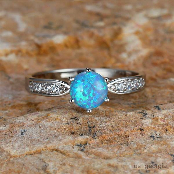 

band rings cute female blue fire opal stone ring boho silver color round ring jewelry vintage wedding engagement rings for women r230625