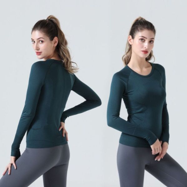 

ll designer t-shirt women's yoga long-sleeved solid color nude lu sports plastic waist tight fitness loose jogging sportswear women