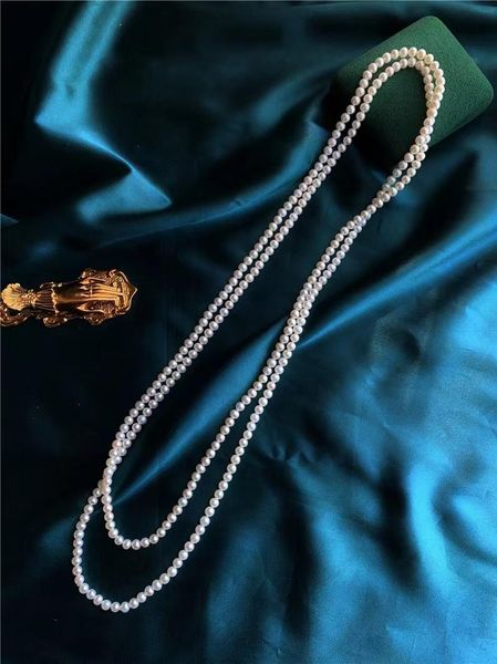 

necklaces 56mm natural freshwater pearl jumper chain stacked 160cm, Silver