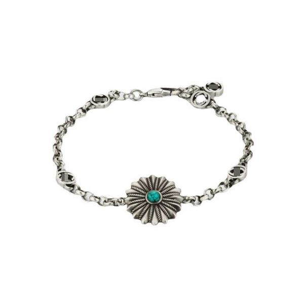 

2023 gujia s925 sterling silver used sunflower turquoise bracelet for men and women, Black
