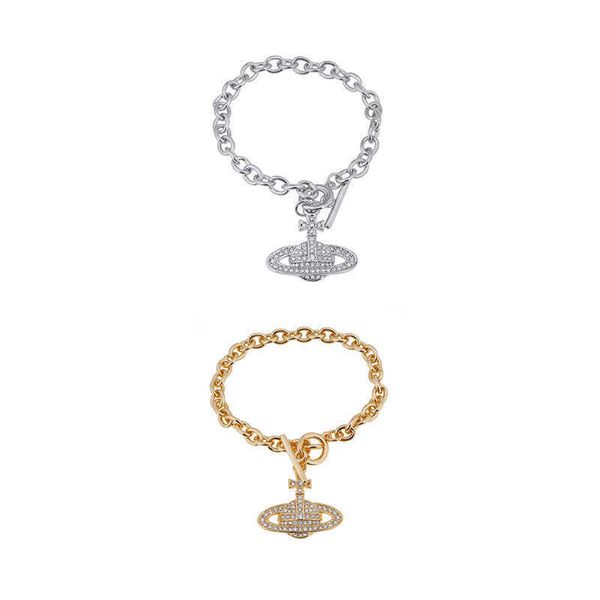 

high-version western empress dowager vivivienne vivivian saturn ot with full diamond bracelet small crowd personality punk style, Golden;silver