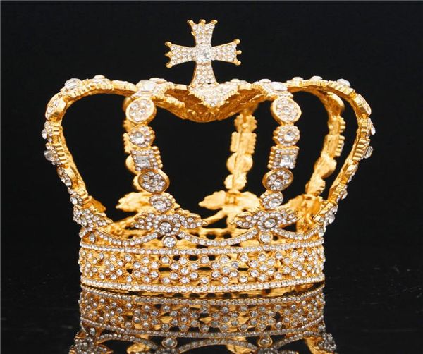 

male cross crown baroque bridal wedding crown royal king tiara wedding dress birthday party performance accessories diadem c1902221155834, Slivery;golden