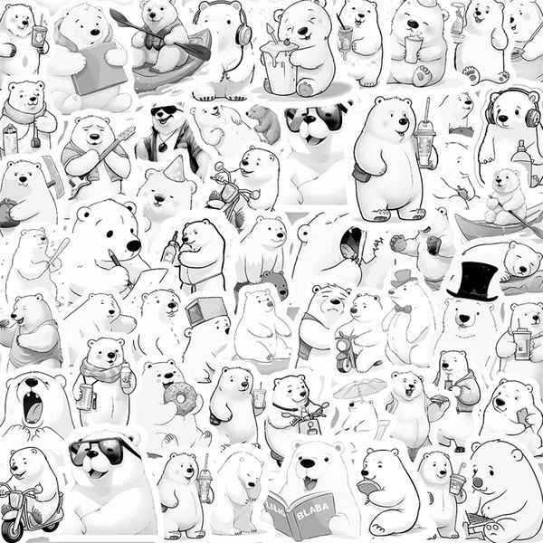 

53pcs polar bear stickers cute white sea bear graffiti kids toy skateboard car motorcycle bicycle sticker decals