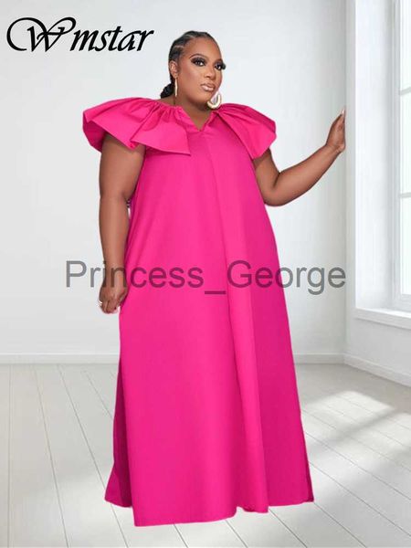 

casual dresses wmstar plus size dresses for women v neck new in summer clothes big hem sleeve solid elegant maxi dress wholesale dropshippin, Black;gray