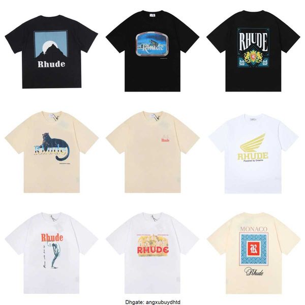 

american luxury rhude shirt skateboard ins 23ss summer mens designer t shirt women men casual t-shirt good mens tshirt us size, White;black